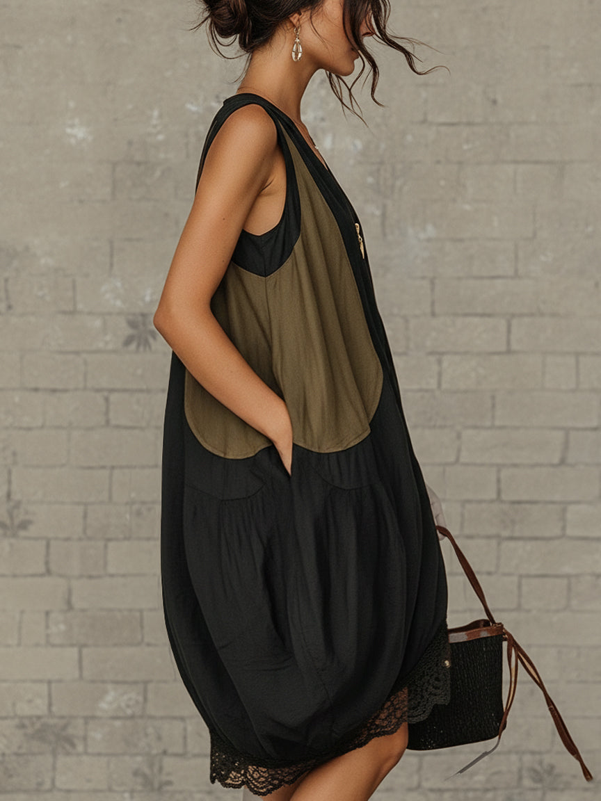 Inès | Mini Tulip Dress with Front Zip Colorblock