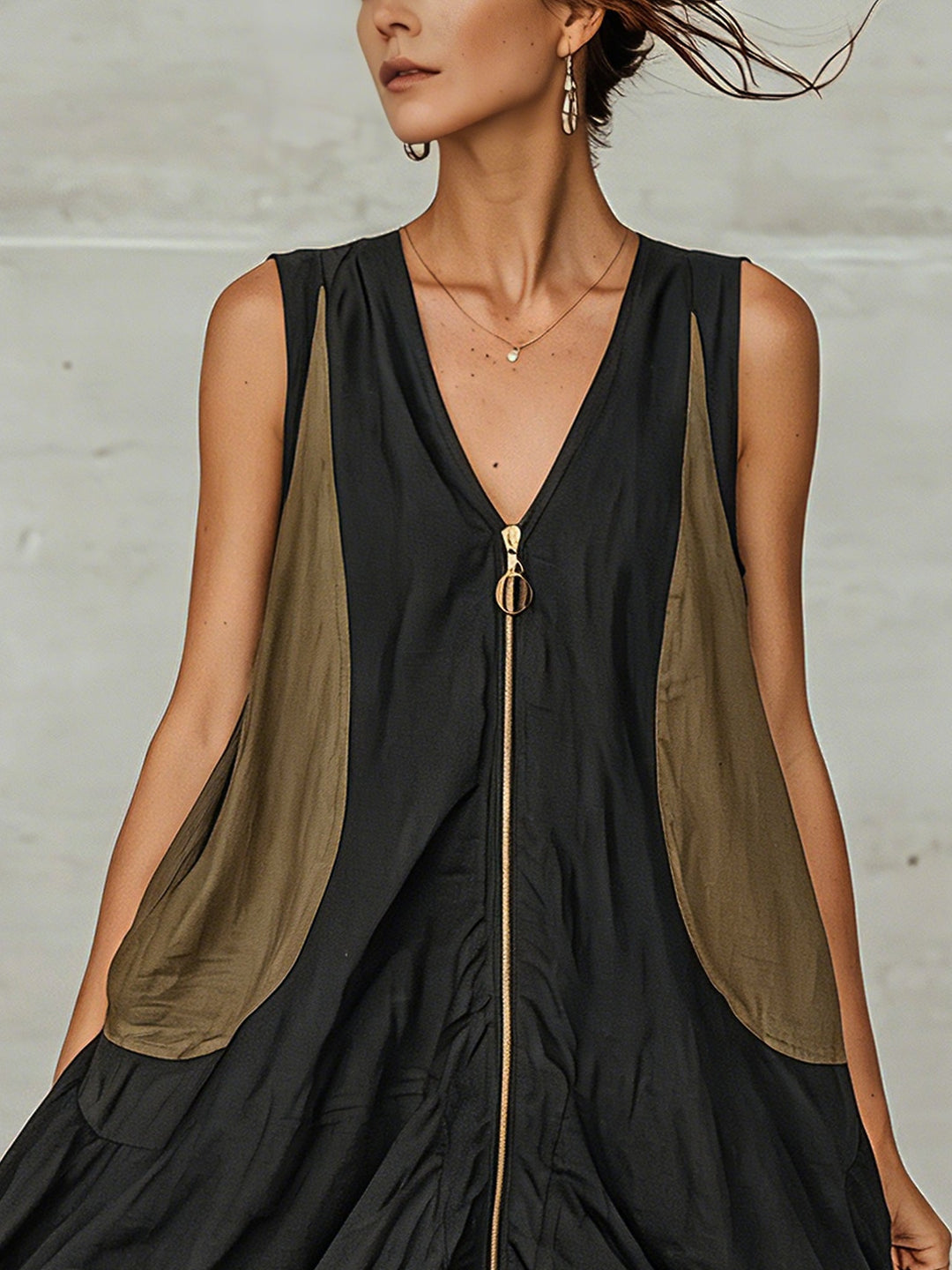 Inès | Mini Tulip Dress with Front Zip Colorblock
