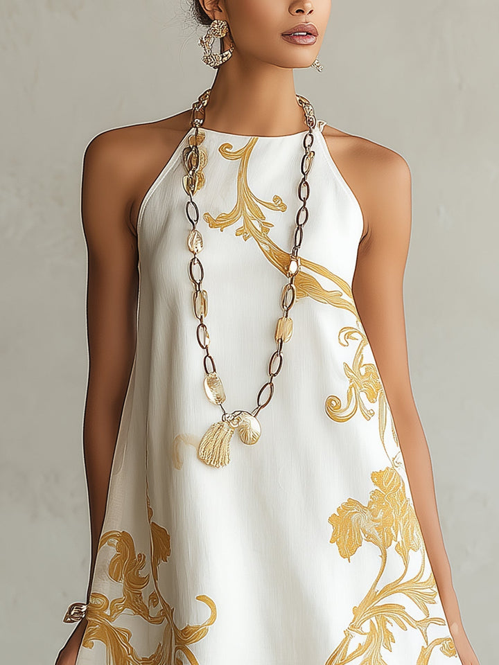 Héloïse | Mini Lace Dress in White with Golden Patterns