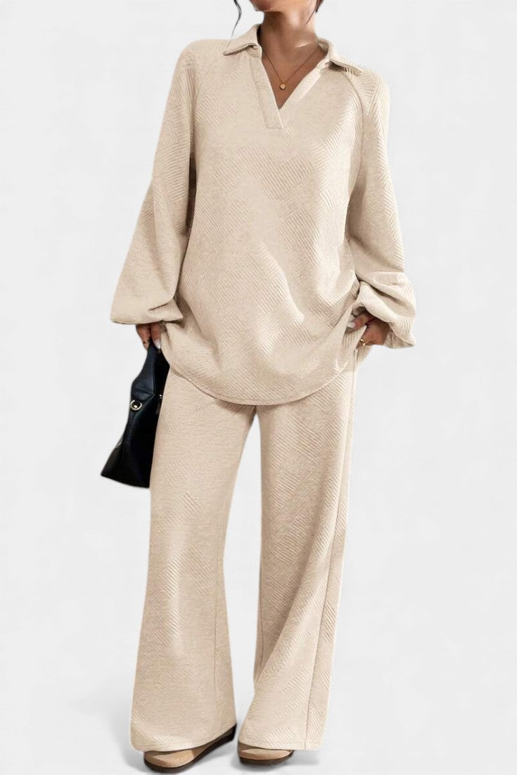 Bréanne Oversized Textured Top and Wide-Leg Pants Ensemble
