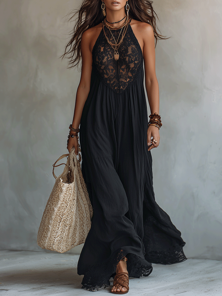 Elegant Sleeveless Bohemian Evening Maxi Dress with Soft Drape