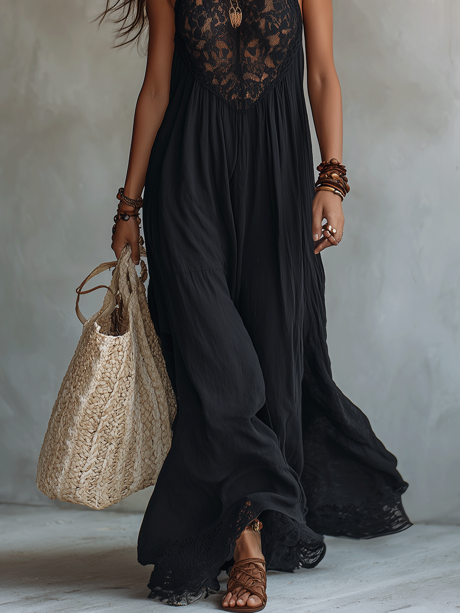 Elegant Sleeveless Bohemian Evening Maxi Dress with Soft Drape