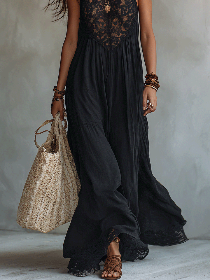 Elegant Sleeveless Bohemian Evening Maxi Dress with Soft Drape