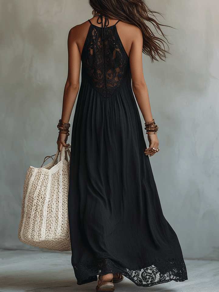Elegant Sleeveless Bohemian Evening Maxi Dress with Soft Drape