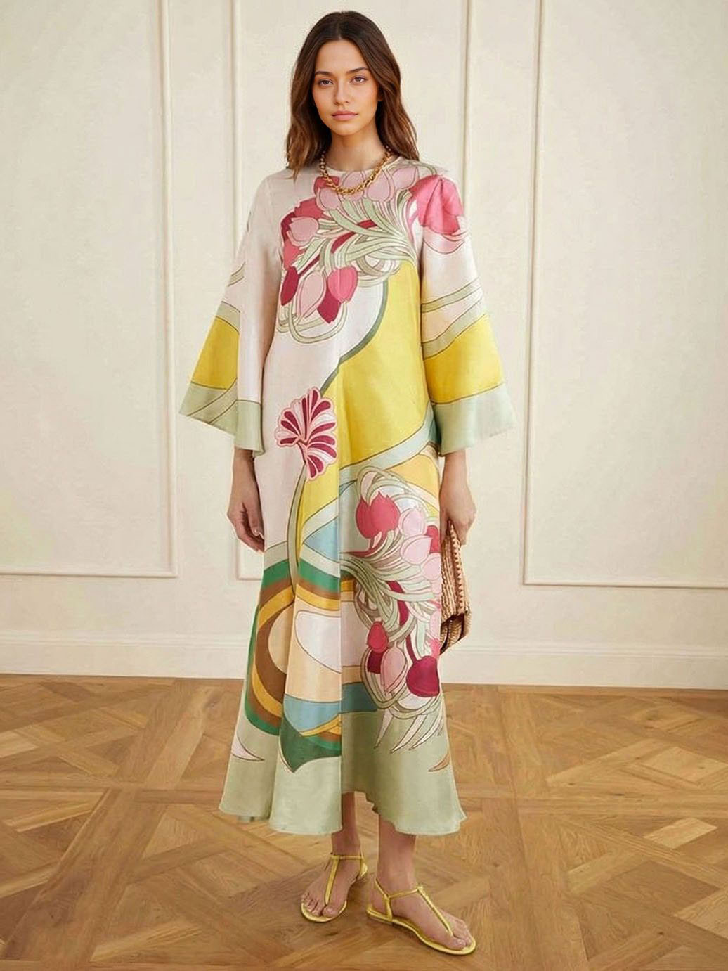 Floral Satin Maxi Dress