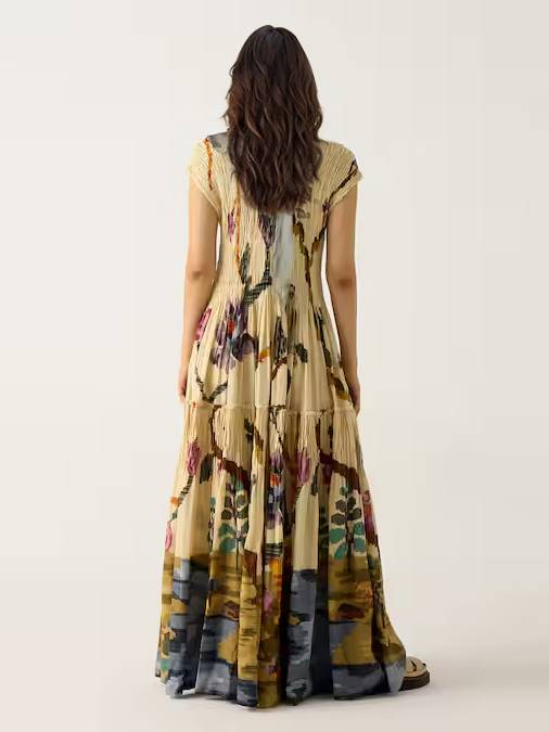 Printed Pleated Maxi Dress