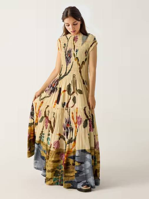 Printed Pleated Maxi Dress