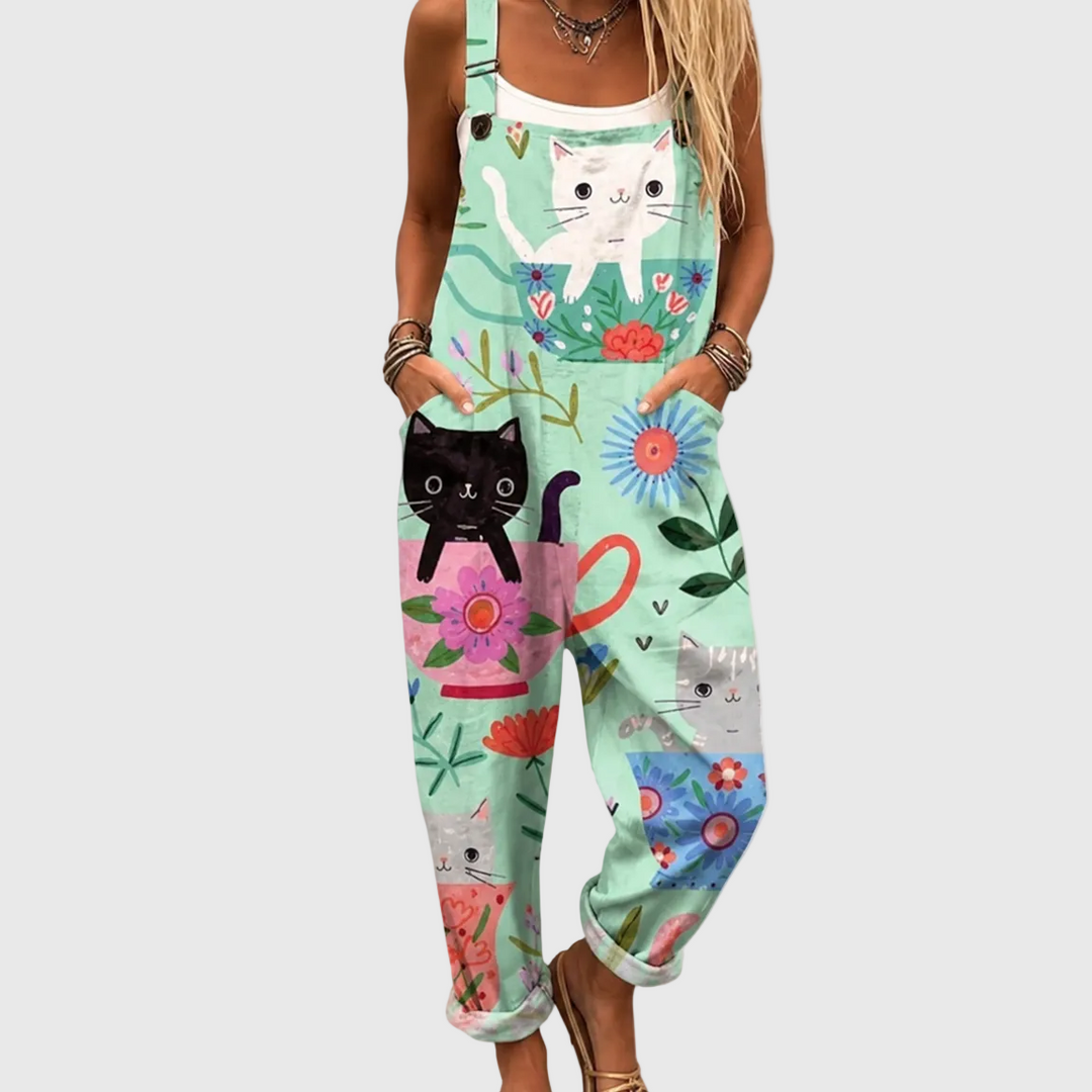 Soft Cats and Flowers Jumpsuit