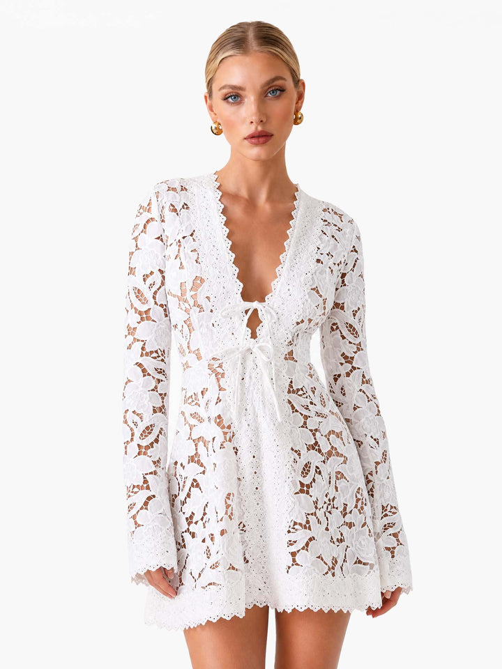 Mini Lace Dress with V-Neck