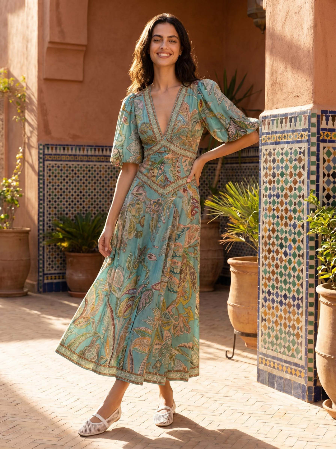 Floral Satin Midi Dress