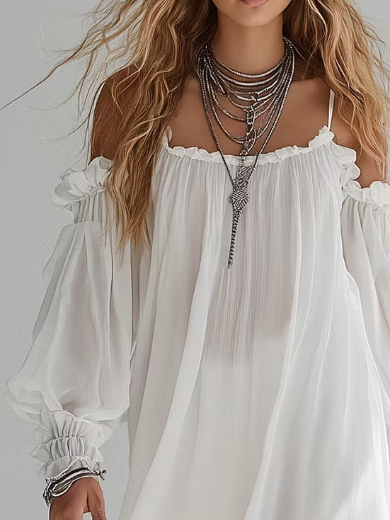 Mélusine | Mini Fluid Dress Bohemian Style with Off-Shoulder
