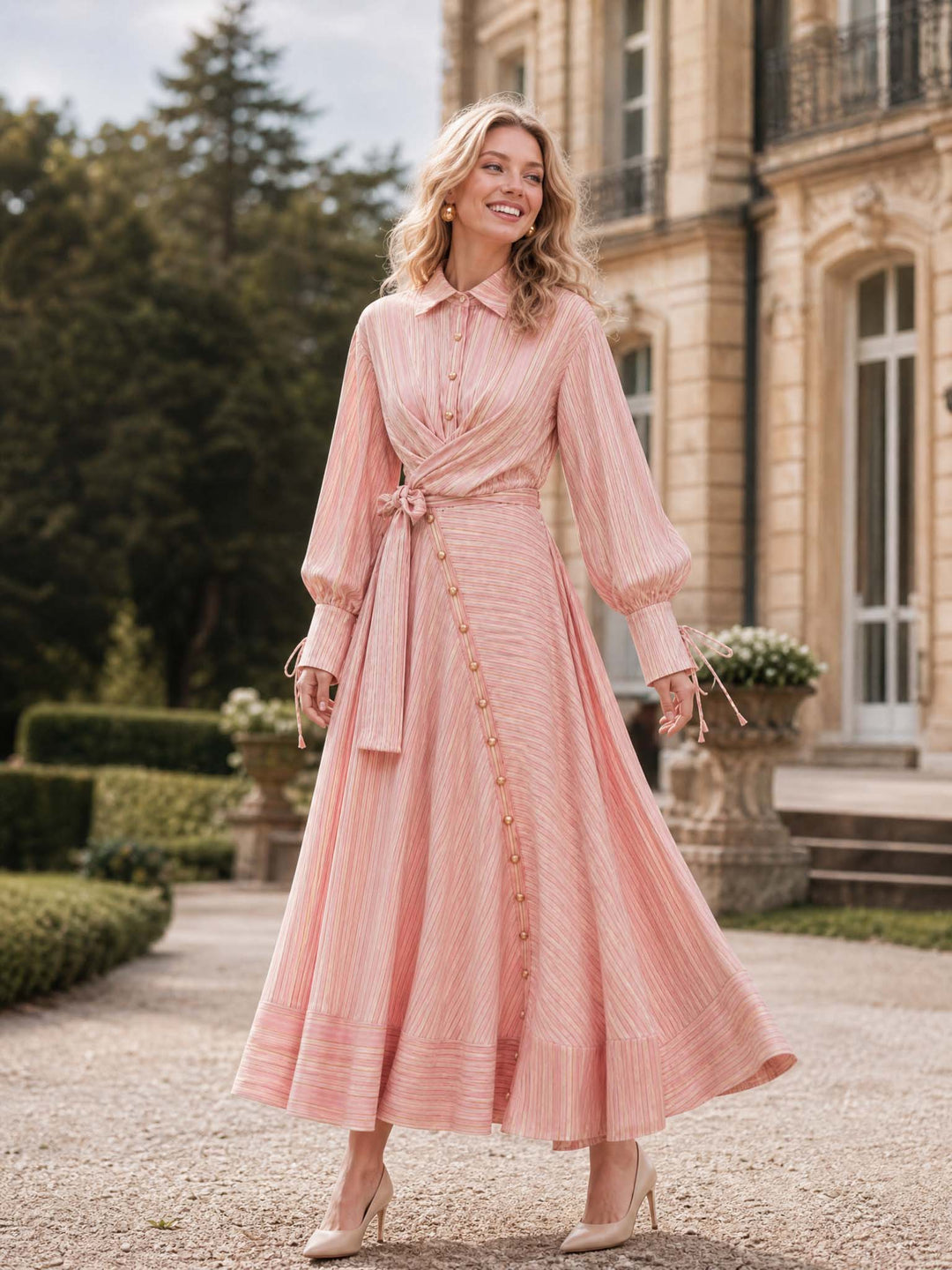 Pink Belted Maxi Dress