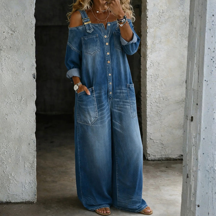 Amelia | Off-Shoulder Denim Jumpsuit