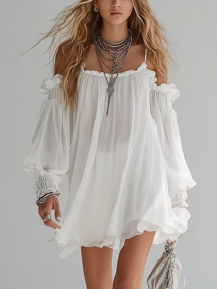 Mélusine | Mini Fluid Dress Bohemian Style with Off-Shoulder