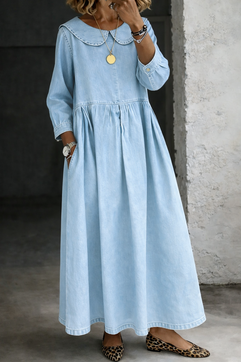 Olivia | Peter Pan Collar Denim Dress