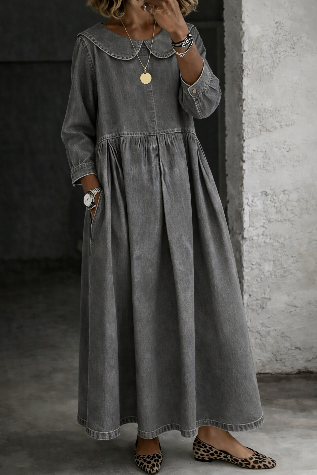Olivia | Peter Pan Collar Denim Dress
