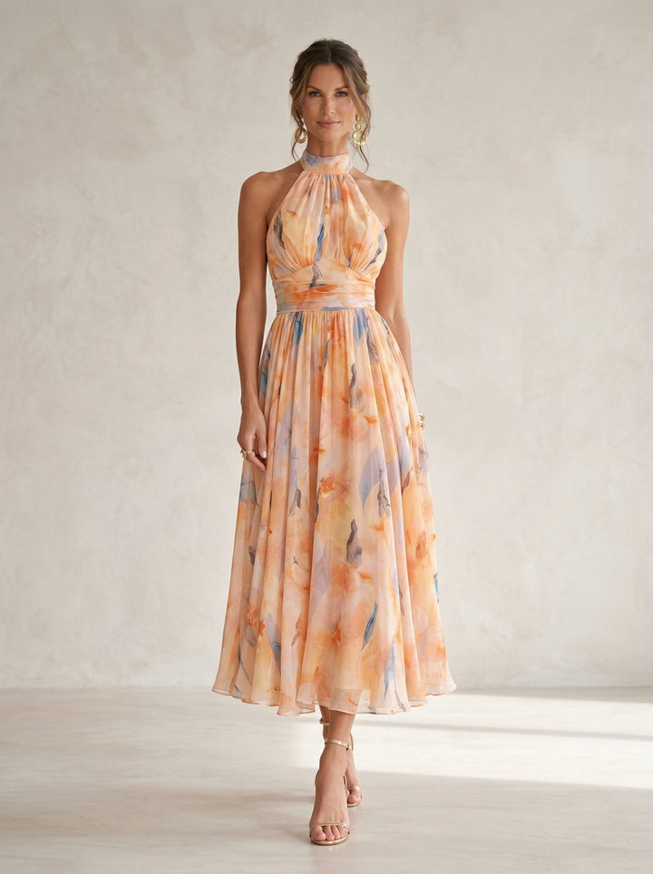 Esther™ | Halter Neck Dress with Watercolor Print