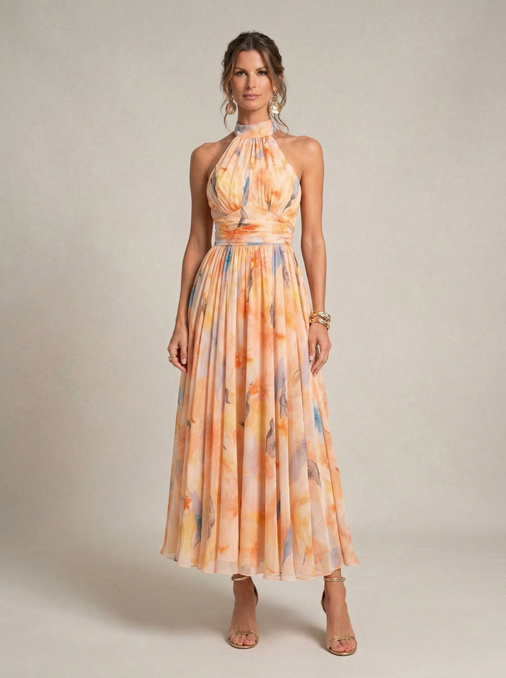 Esther™ | Halter Neck Dress with Watercolor Print