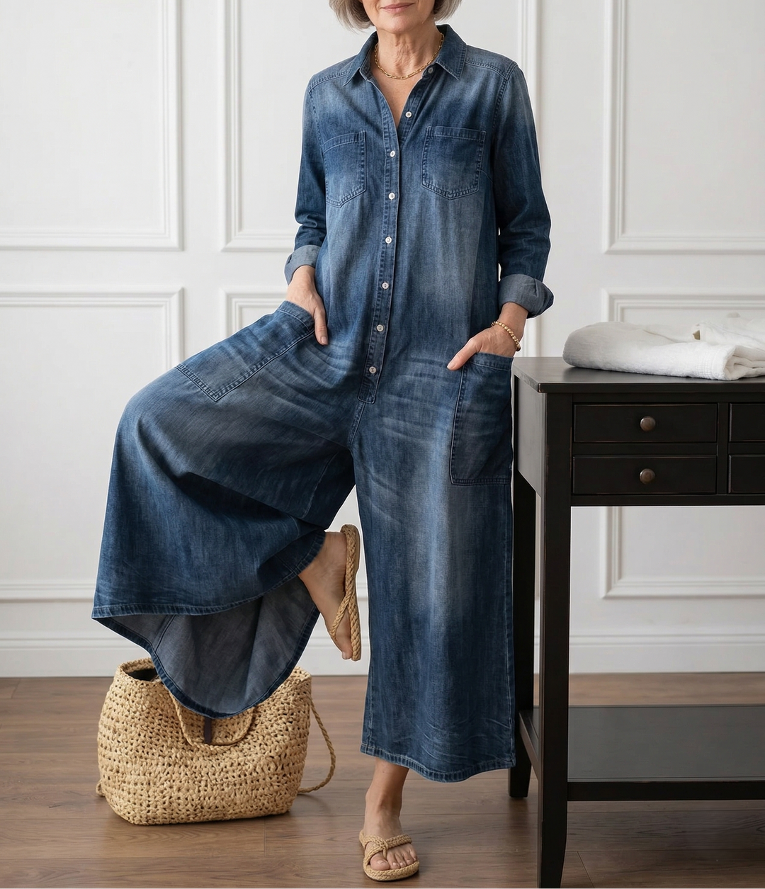 Flora | Cotton Denim Jumpsuit