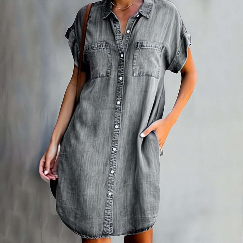 Cora | Button-Front Denim Shirt Dress
