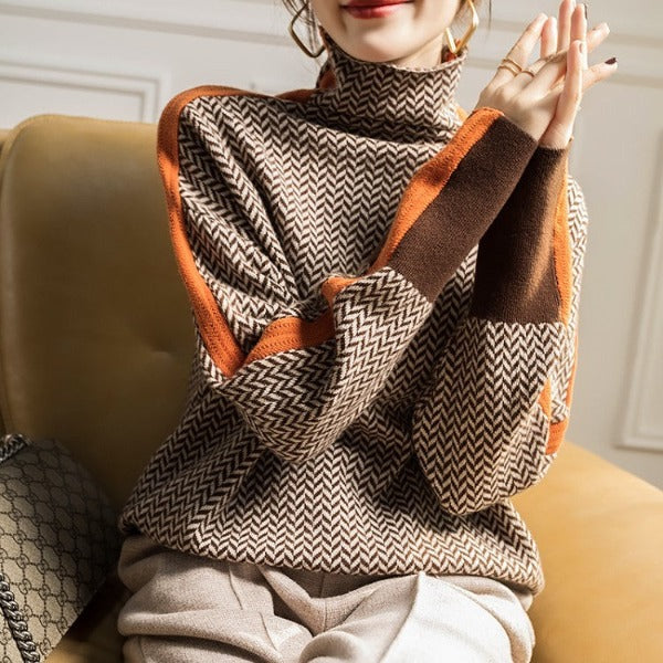Eleanor | Luxe Herringbone Mock-Neck Sweater