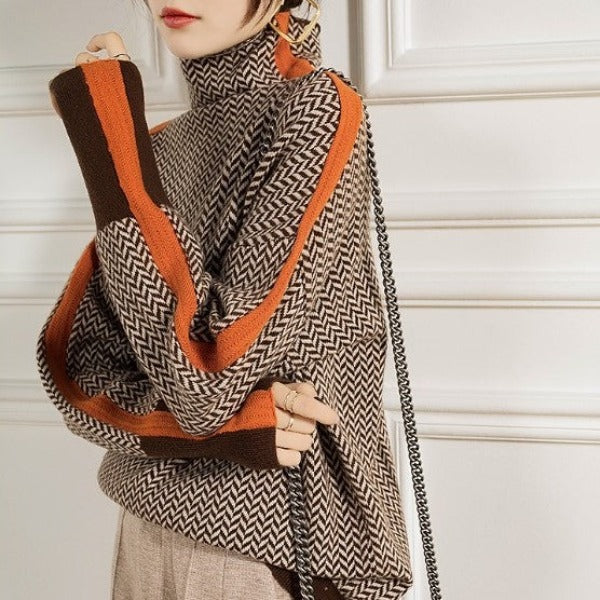 Eleanor | Luxe Herringbone Mock-Neck Sweater