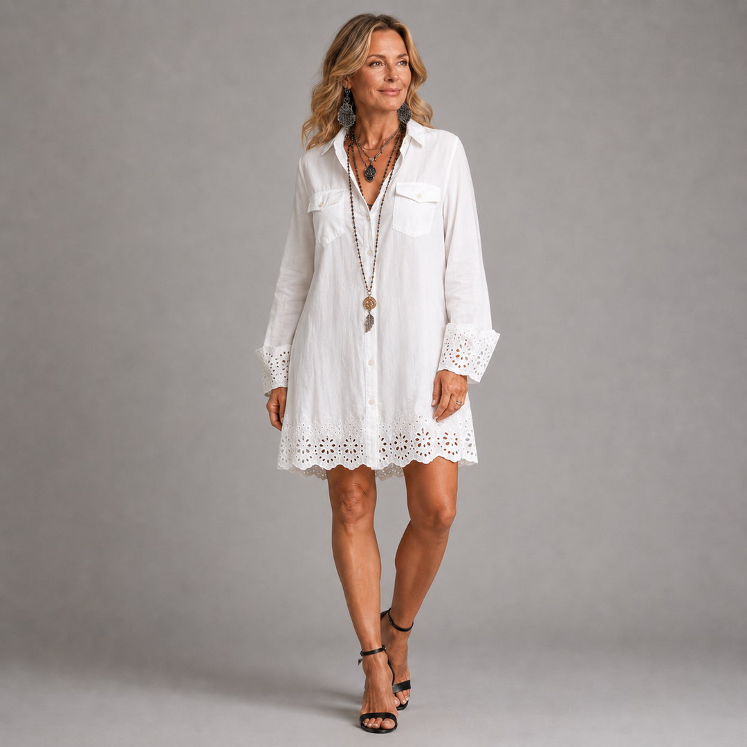 Alessia™ | White Mini Shirt Dress