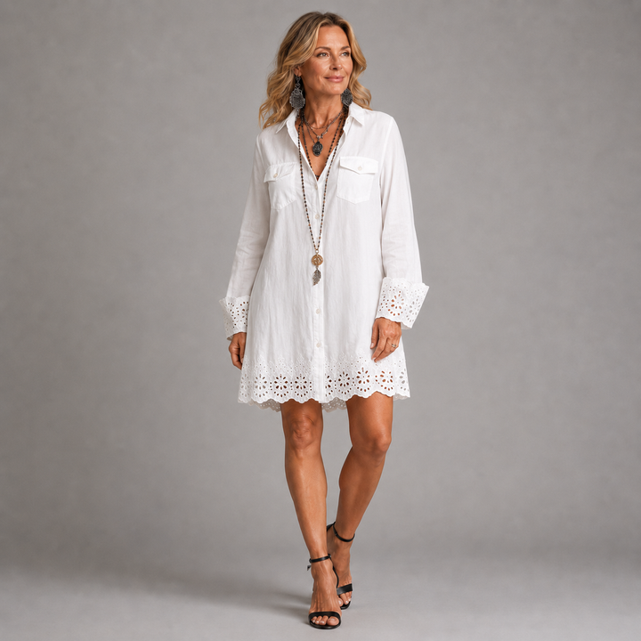 Alessia™ | White Mini Shirt Dress