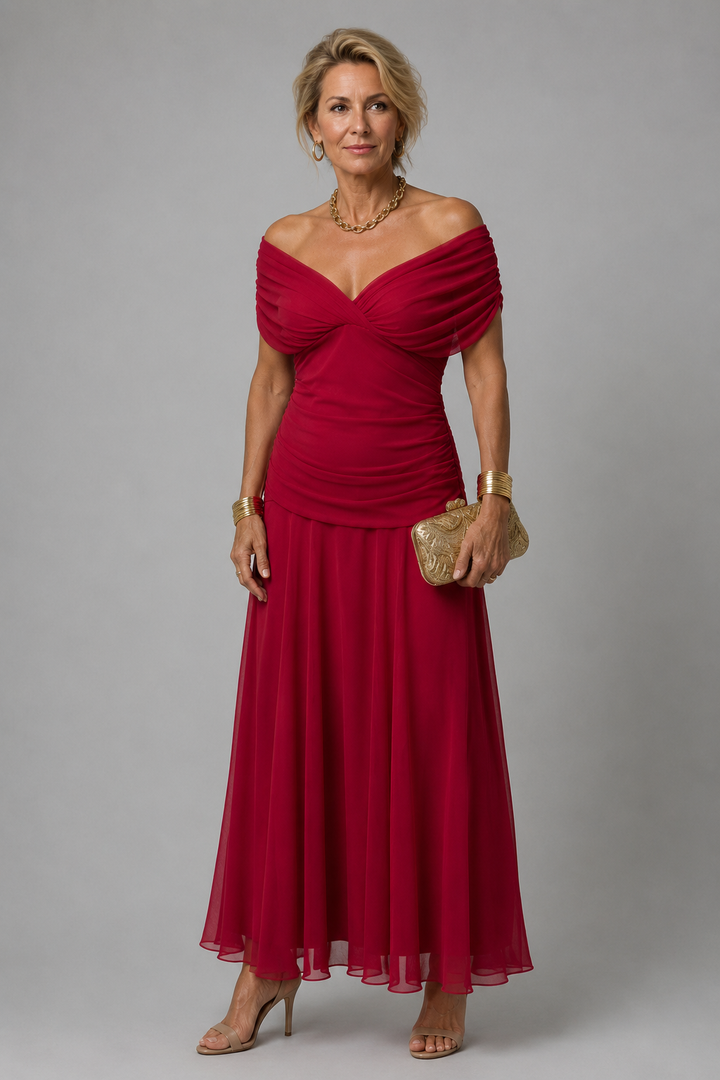 Ariane | Off-the-Shoulder Draped Midi Dress