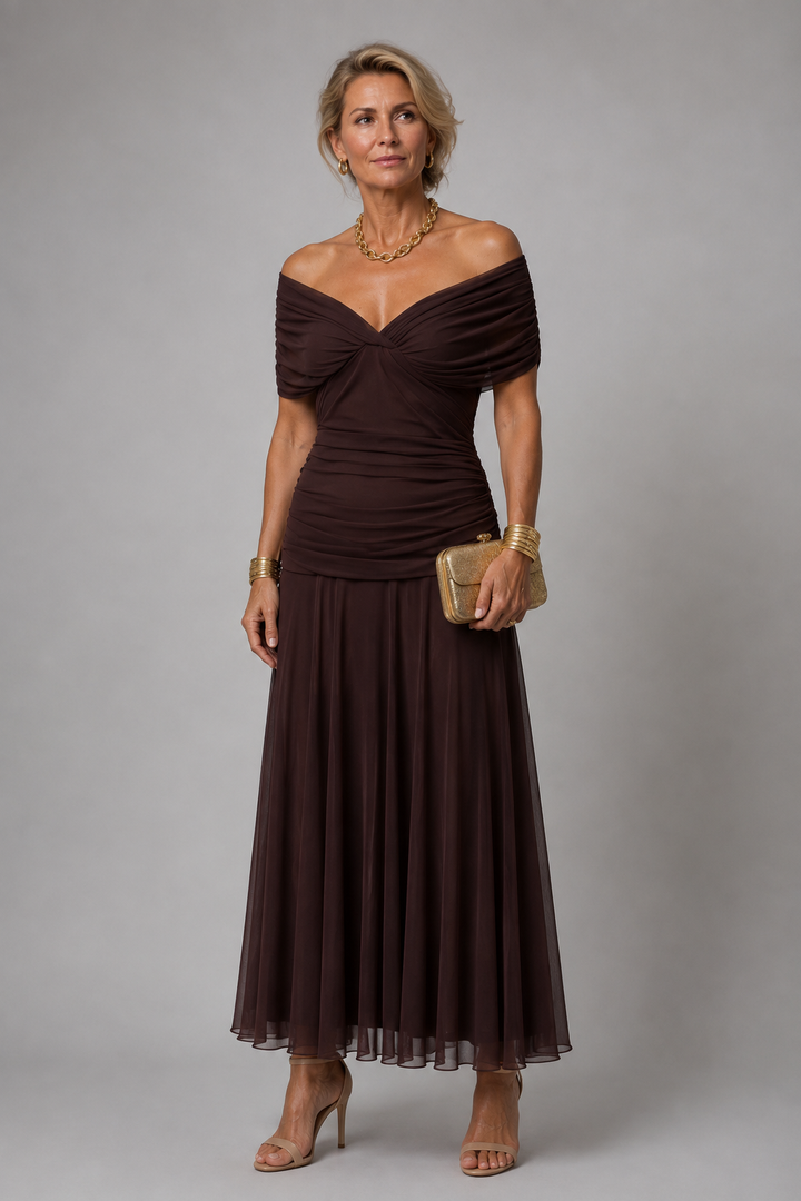 Ariane | Off-the-Shoulder Draped Midi Dress