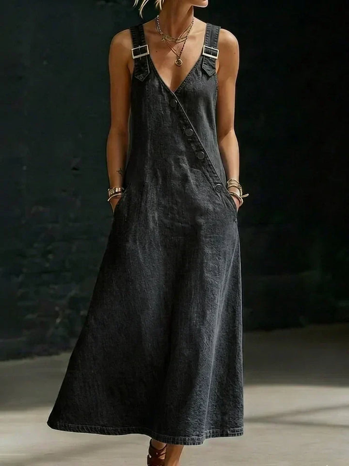 Anna | Button-Front Denim Maxi Dress