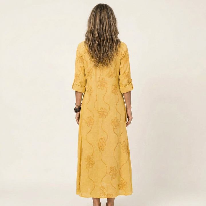 Maxi Embroidered Cotton-Linen Dress