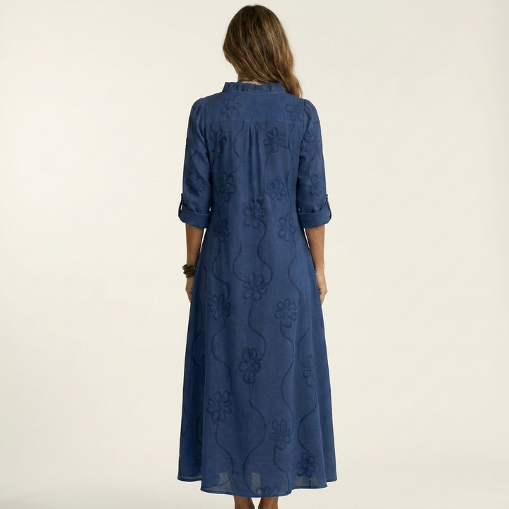 Maxi Embroidered Cotton-Linen Dress