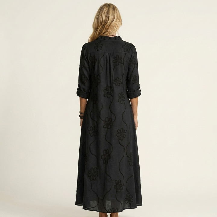 Maxi Embroidered Cotton-Linen Dress