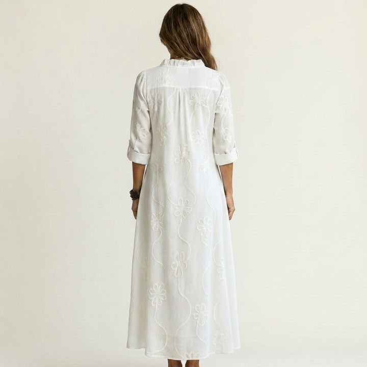 Maxi Embroidered Cotton-Linen Dress