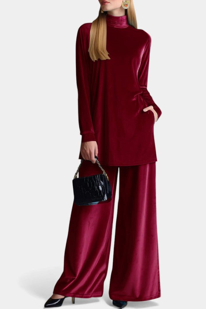 Tifenn Velvet High-Top Sneakers and Split Pants with High Collar