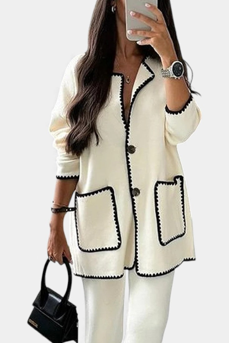 Xandra Two-Piece Ensemble: Trimmed Jacket and Casual Pants
