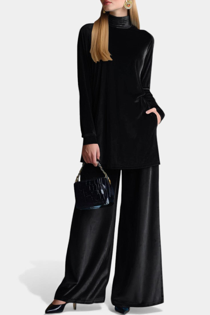 Tifenn Velvet High-Top Sneakers and Split Pants with High Collar