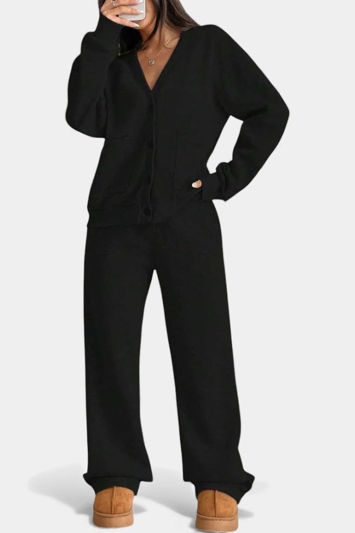 Vellina Cozy Cardigan Jacket & Wide-Leg Pants Set