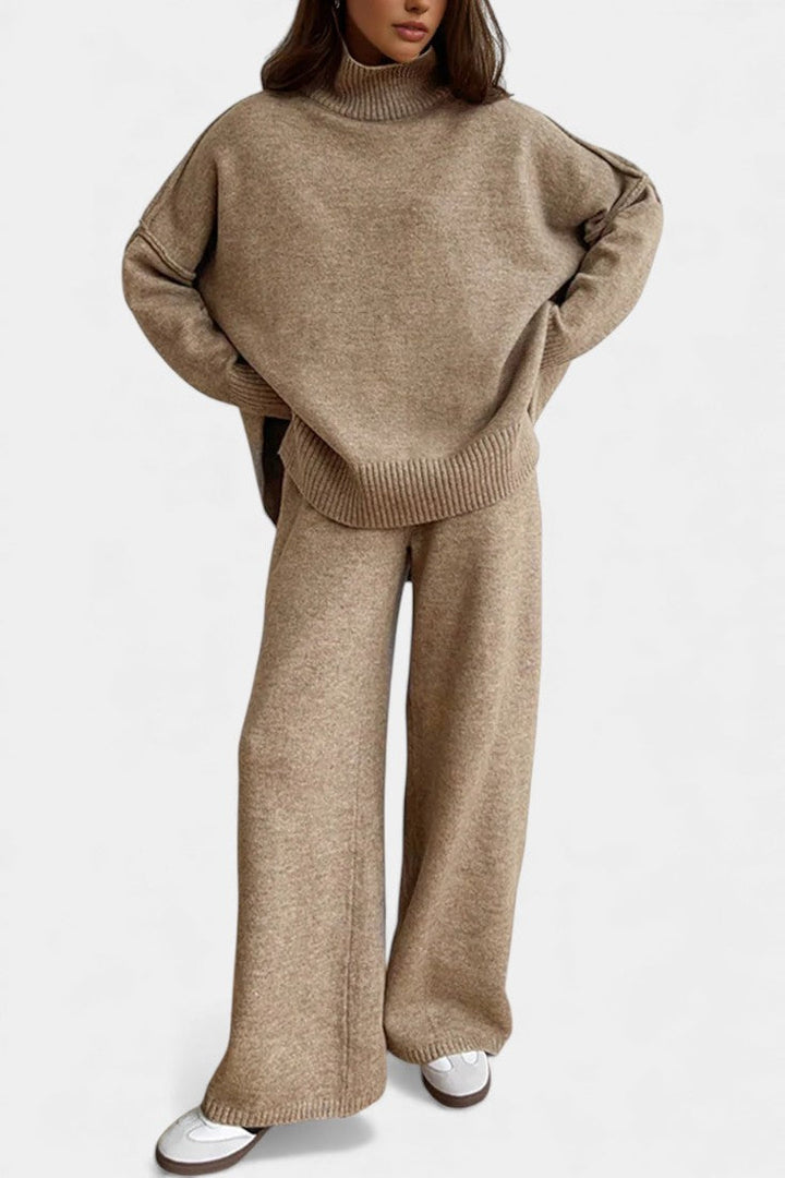 Xylia Knit Set with Turtleneck and Wide-Leg Trousers