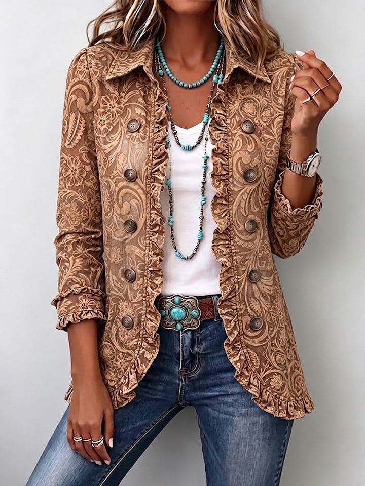 Noémie | Vintage Brown Floral Bohemian Jacket with Ruffles