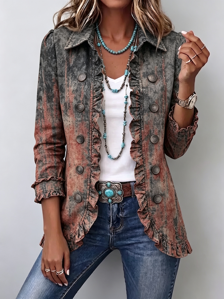 Flavie | Vintage Textured Ombre Jacket with Ruffles