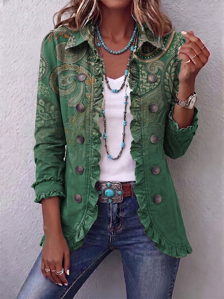 Cosette | Bohemian Green Paisley Ruffled Jacket