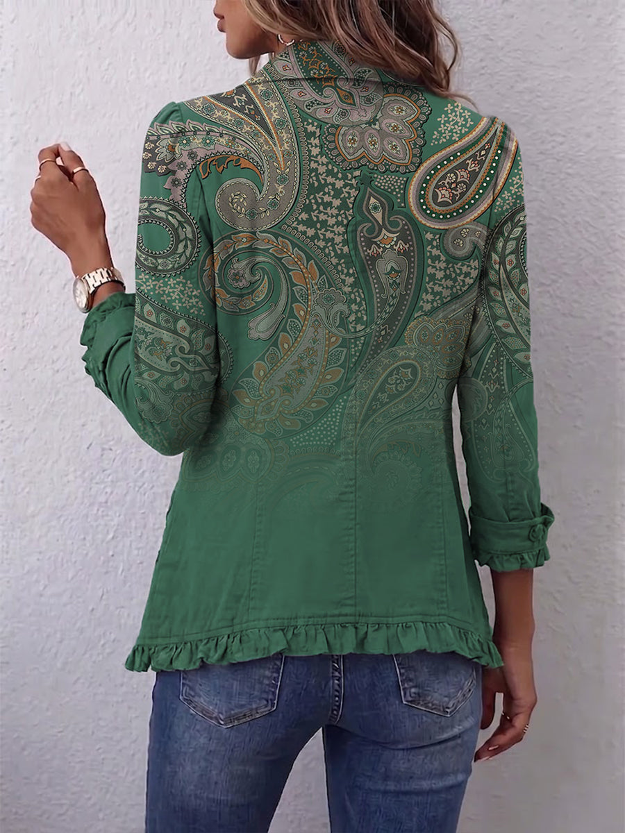 Cosette | Bohemian Green Paisley Ruffled Jacket