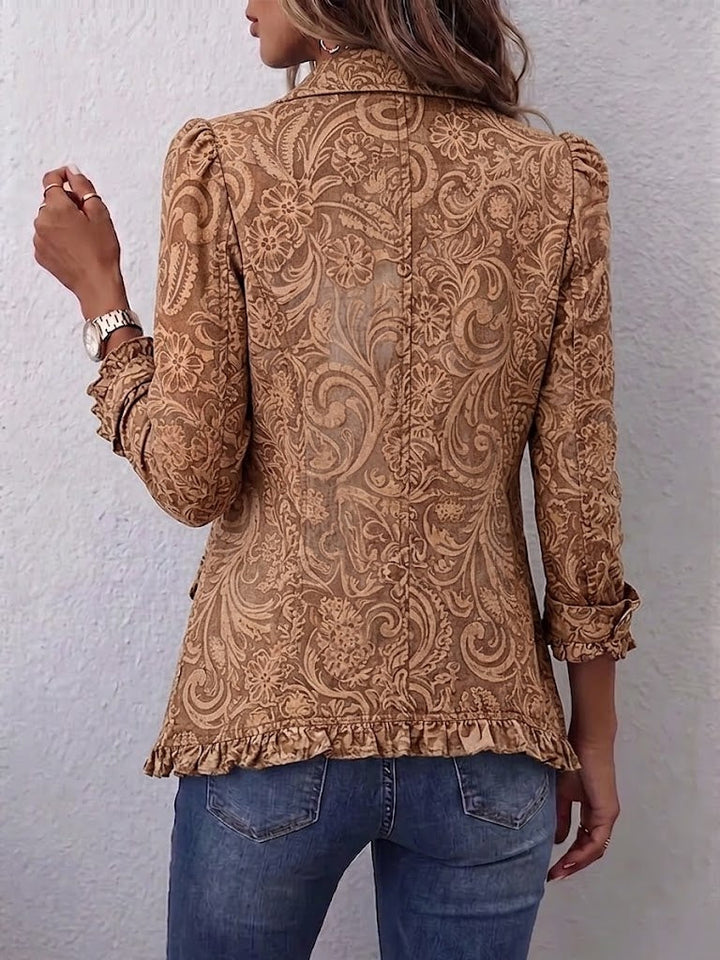 Noémie | Vintage Brown Floral Bohemian Jacket with Ruffles