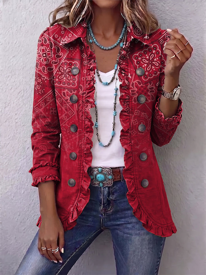 Gaëlle | Bohemian Red Gradient Paisley Frilled Jacket