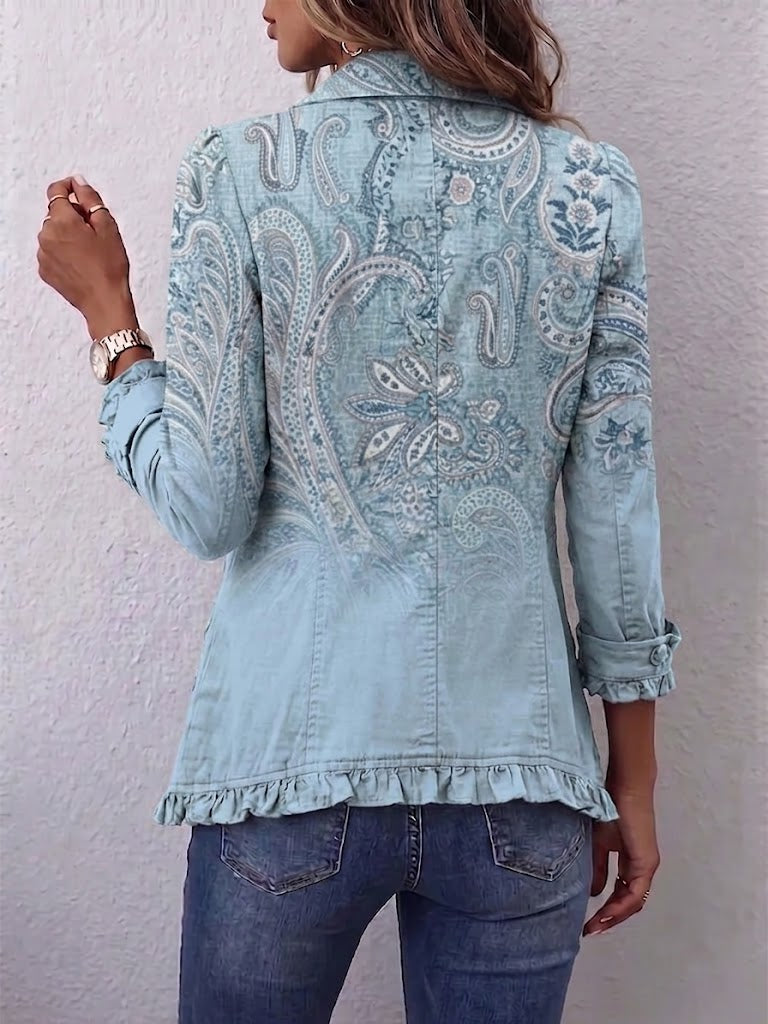 Émilie | Vintage Sky Blue Paisley Frilled Jacket
