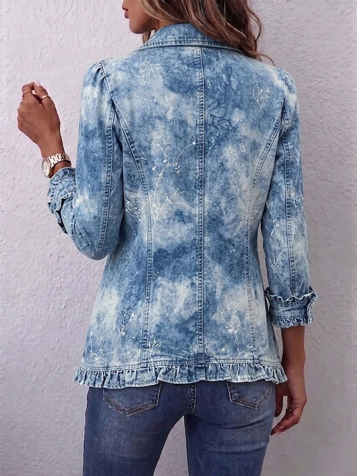 Guinevere | Vintage Blue Botanical Bohemian Frilled Jacket