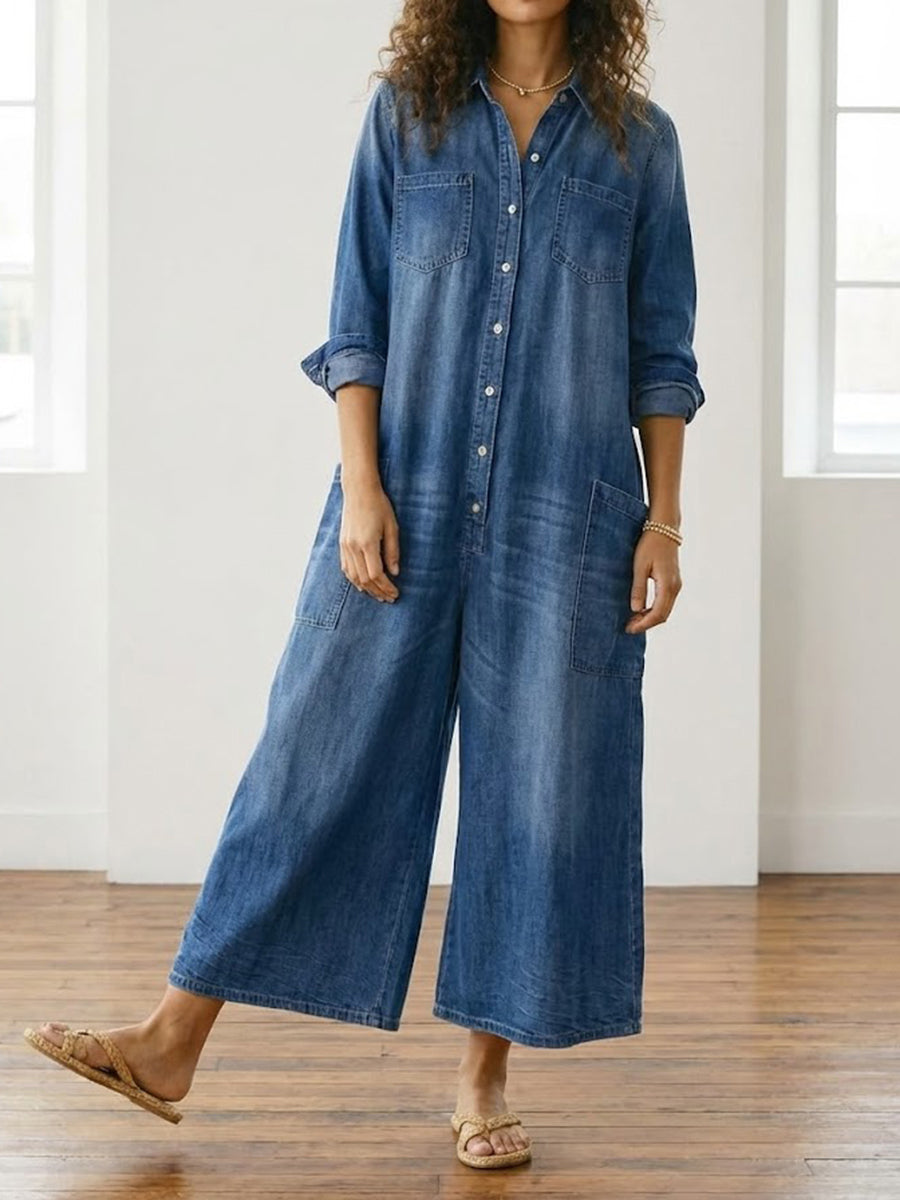 Flora | Cotton Denim Jumpsuit