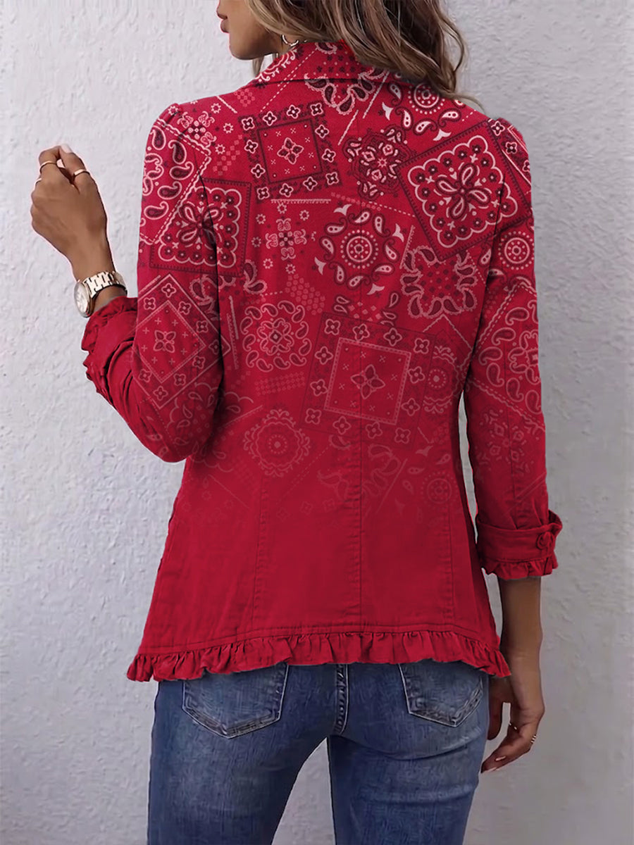 Gaëlle | Bohemian Red Gradient Paisley Frilled Jacket